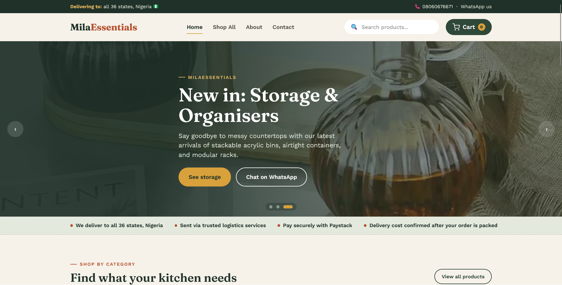 MilaEssentials ecommerce
